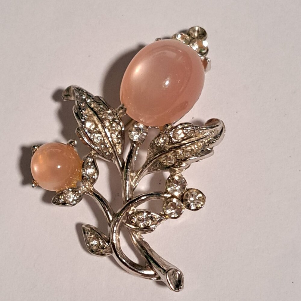 Coro pink moonglow with stones flower botanical brooch
